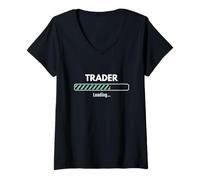 Mujer Trader Loading Studying Trading Camiseta Cuello V