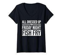 Mujer Tradición de Wisconsin Todo Vestido para el Viernes por la Noche de Pescado Fry Camiseta Cuello V