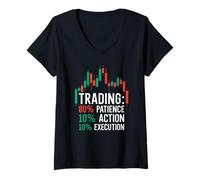 Mujer Trading: 80% Paciencia 10% Acción 10% Ejecución - Comerciante Camiseta Cuello V