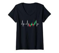 Mujer Trading Heartbeat EKG Pulse Line Precio Acción Traders Camiseta Cuello V