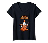 Mujer Tráfico Cono Calle Músico Improvisación Urbano Divertido Arte Camiseta Cuello V