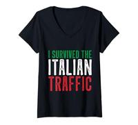 Mujer Tráfico Italia Humor Conducción Divertida Camiseta Cuello V