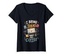 Mujer Traigo Ideas y Cafe Pensadores Creativos Camiseta Cuello V