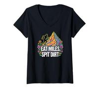 Mujer Trail Runner Eat Miles Spit Dirt Mountain Camiseta Cuello V