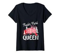 Mujer Trailer Park Queen Funny Pink Girl RV Camping Travel Camiseta Cuello V