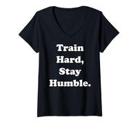 Mujer Train Hard Stay Humble Fitness Motivation Funny Saying Camiseta Cuello V