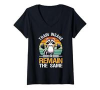 Mujer Train Insane or Remain The Same Raccoon Gym Workout Camiseta Cuello V