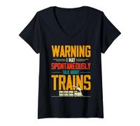 Mujer Train Love - Advertencia Puedo Hablar espontáneamente de los Trenes Camiseta Cuello V