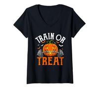 Mujer Train Or Treat Pumpkin Workout Theme Camiseta Cuello V