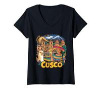Mujer Traje Cusco Inca Souvenir Viaje Perú Vacaciones Peruano Camiseta Cuello V