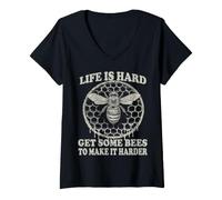 Mujer Traje de Apicultor Abanico de Abeja Motivo Panal de Miel Camiseta Cuello V