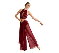Mujer Traje De Baile De Actuación Dos Piezas Danza Lírica Mujeres borgoña XXL