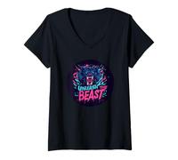 Mujer Traje de bestia vibrante para los amantes de los monstruos Camiseta Cuello V