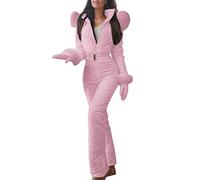 Mujer Traje de Esquí Cálido Invierno Traje de Nieve Una Pieza Exterior Sports Traje de Esquí Impermeable Mono con Capucha Cremallera Rosa 34