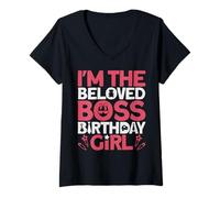 Mujer Traje de Fiesta de cumpleaños para niña con Texto en inglés I'm The Boss Camiseta Cuello V