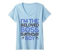 Mujer Traje de Fiesta de cumpleaños para niño con Texto en inglés I'm The Boss Camiseta Cuello V