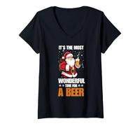 Mujer Traje de Navidad para Mujer y Hombre, Cerveza de Navidad Camiseta Cuello V