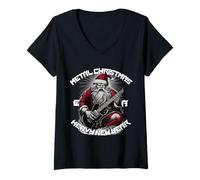 Mujer Traje Divertido de Nikolaus Navidad Feo Papá Noel Heavy Metal Rock Camiseta Cuello V