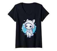Mujer Traje espacial con casco de conejo astronauta para niñas Camiseta Cuello V