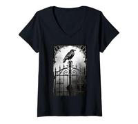Mujer Traje gótico del día gótico del Cuervo de Cuervo y Espina del corazón Oscuro Camiseta Cuello V
