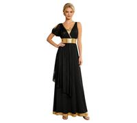 Mujer Traje Grecia Antigua Vestido Largo Toga Ateniense Cosplay Negro XXL