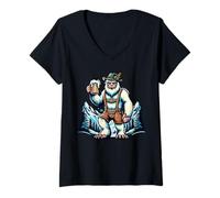 Mujer Traje Oktoberfest Yeti Montañas Cerveza Lederhosen Bigfoot Camiseta Cuello V