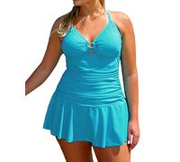 Mujer Trajes De Baño Tallas Grandes Bañador con Falda Traje De Natación De Una Pieza Ropa De Baño Azul Claro 3XL