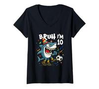 Mujer Tralalero Tralala Italian Brainrot Soccer 10th Birthday Camiseta Cuello V