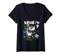 Mujer Tralalero Tralala Italian Brainrot Soccer 9th Birthday Camiseta Cuello V