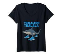 Mujer Tralalero Tralala Italiano Brainrot Meme Humor Parodia Camiseta Cuello V