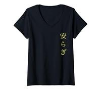 Mujer Tranquilidad, Paz Escrito con Kanji JAPONESES. Camiseta Cuello V