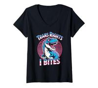 Mujer Trans Rights I Bites Tyrannosaurus Rex Funny Humorístico Rugido Camiseta Cuello V