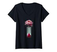 Mujer Transformación de una Flor de peonía en Flor en Perfume de Vidrio Camiseta Cuello V