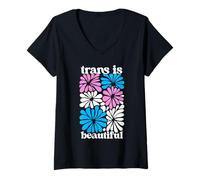 Mujer Transgender Floral Retro Flowers Trans Pride Colors Boho Camiseta Cuello V