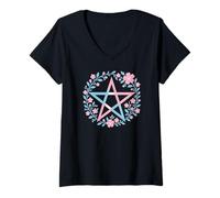 Mujer Transgender Pentagram Wiccan Pagan Trans Pride Flag Boho Camiseta Cuello V