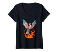Mujer Transgender Phoenix Bird Trans Pride Flag Rising from Ashes Camiseta Cuello V