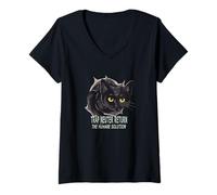 Mujer Trap Neuter Return (TNR) La solución Humana Gatos Negros Camiseta Cuello V
