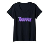Mujer Trappin Purple Trap Music Gear para Trap Beat Rappers Camiseta Cuello V