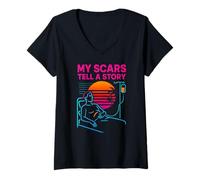 Mujer Trasplante Mis Cicatrices Contar una Historia Vintage Mens Cirugía Paciente Camiseta Cuello V