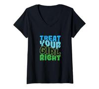 Mujer Trata bien a tu chica nutriendo la relación Camiseta Cuello V