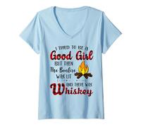 Mujer Traté de ser una Buena Chica Pero Luego el Whisky Hoguera Camiseta Cuello V