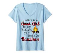 Mujer Traté de ser una Buena Chica Pero Luego la Bebida Bourbon de la Hoguera Camiseta Cuello V