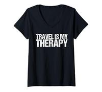 Mujer Travel is My Therapy Shirt Nature Lover Camiseta Cuello V