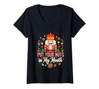 Mujer Travieso Cascanueces Pon Tus Nueces En Mi Boca Divertido Navidad Camiseta Cuello V