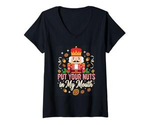 Mujer Travieso Cascanueces Pon Tus Nueces En Mi Boca Divertido Navidad Camiseta Cuello V