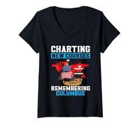 Mujer Trazando nuevos cursos recordando el Día de Colón Camiseta Cuello V