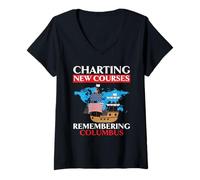 Mujer Trazando nuevos cursos recordando el Día de Colón Camiseta Cuello V