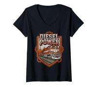 Mujer Tren de Carga Potencia Diésel Locomotora Industrial Camiseta Cuello V