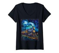 Mujer Tren de máquina de vapor Tren de vapor Locomotora Tren vintage Camiseta Cuello V