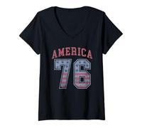 Mujer Trendy Apparel 4th of July America 76 Sports Jersey Style Camiseta Cuello V